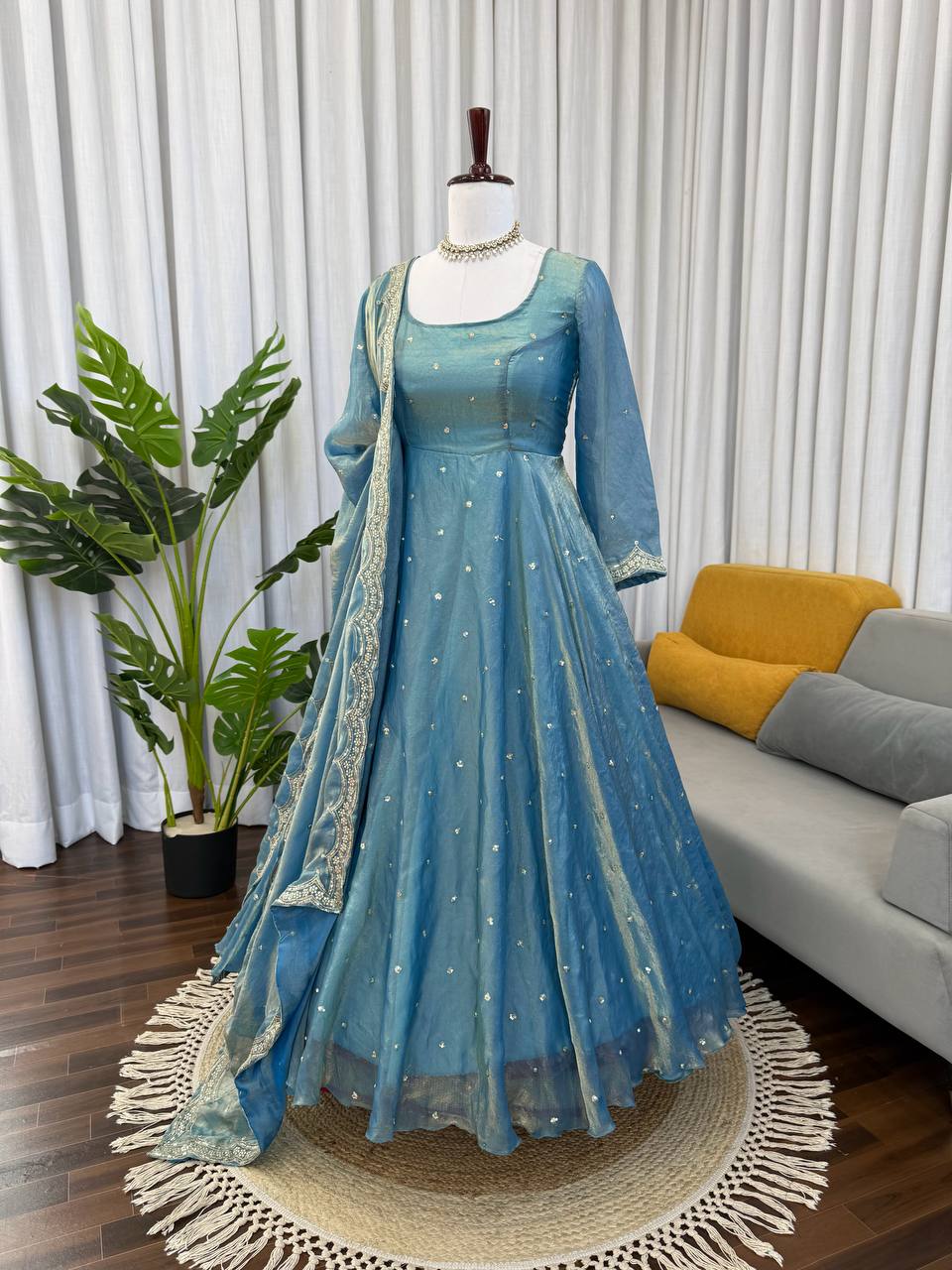 Beautiful Fendy Silk Thread With Sequence Work Gown